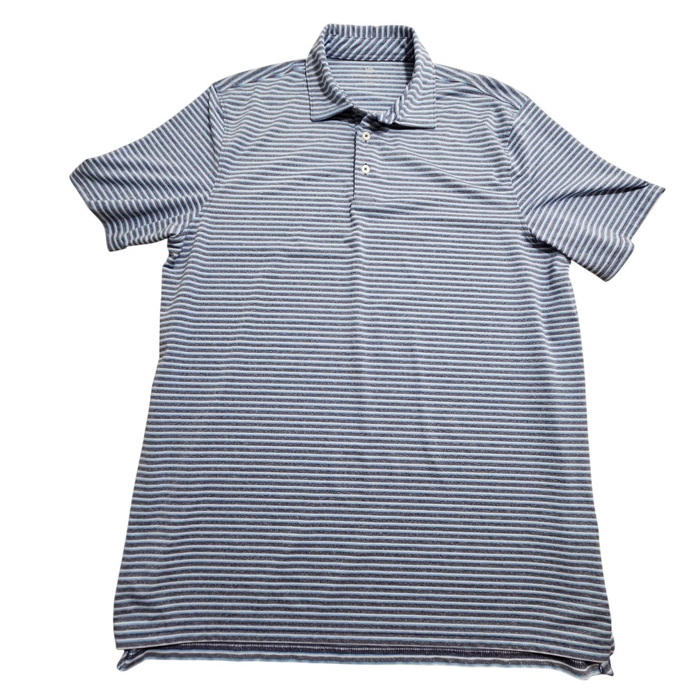 Southern Tide Polo Shirt Mens L Blue Striped Performance Stretch Short Sleeve